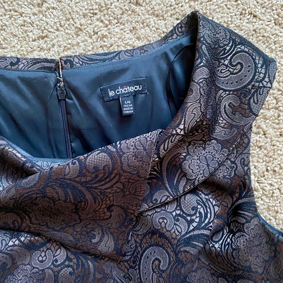 Le Chateau Jacquard Bronze Black Tailored Cocktail Dress - Picture 9 of 12